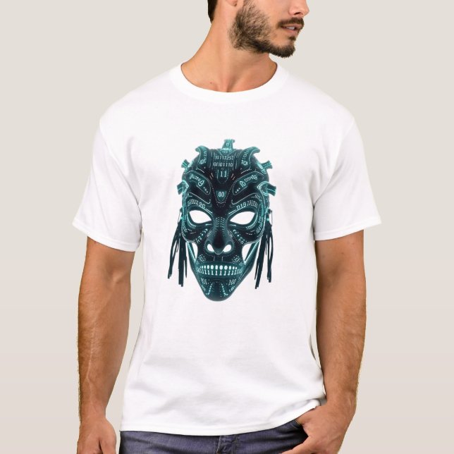 Tribal Mask in Binary Code T-Shirt (Front)
