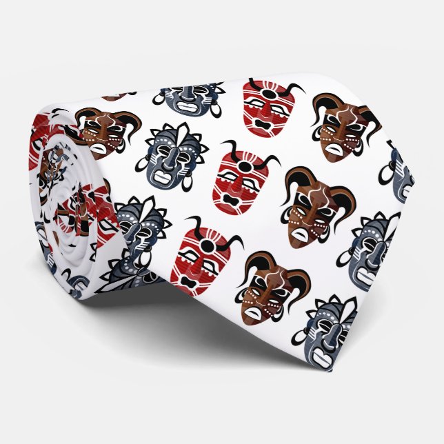 Tribal Mask Neck Tie (Rolled)