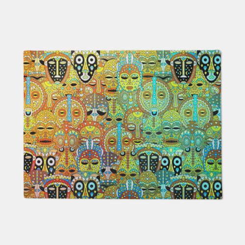 Tribal Mask Pattern Translucent with Gold Doormat