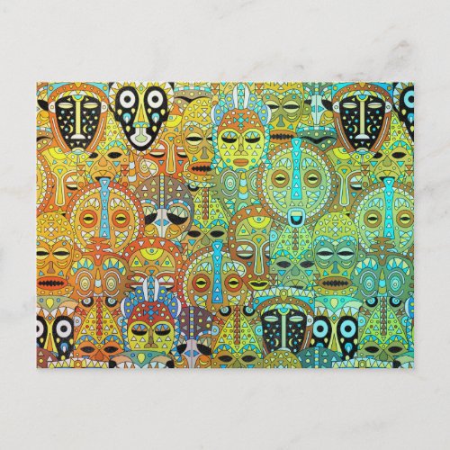 Tribal Mask Pattern Translucent with Gold Postcard