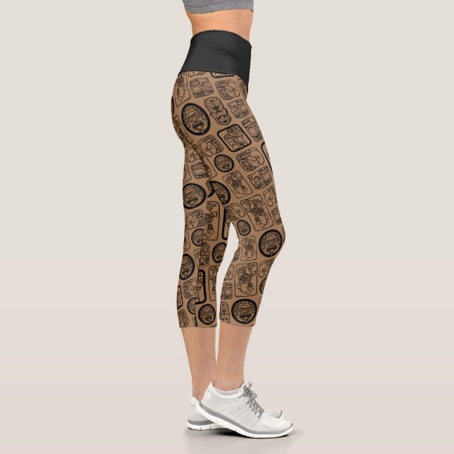 Tribal MAYA ancient mask pattern 1 Capri Leggings (Right)