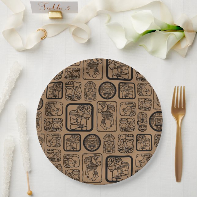 Tribal MAYA ancient mask pattern 1 Paper Plates (Wedding)