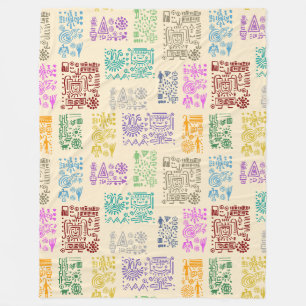 Tribal MAYA ancient mask pattern 4 Fleece Blanket