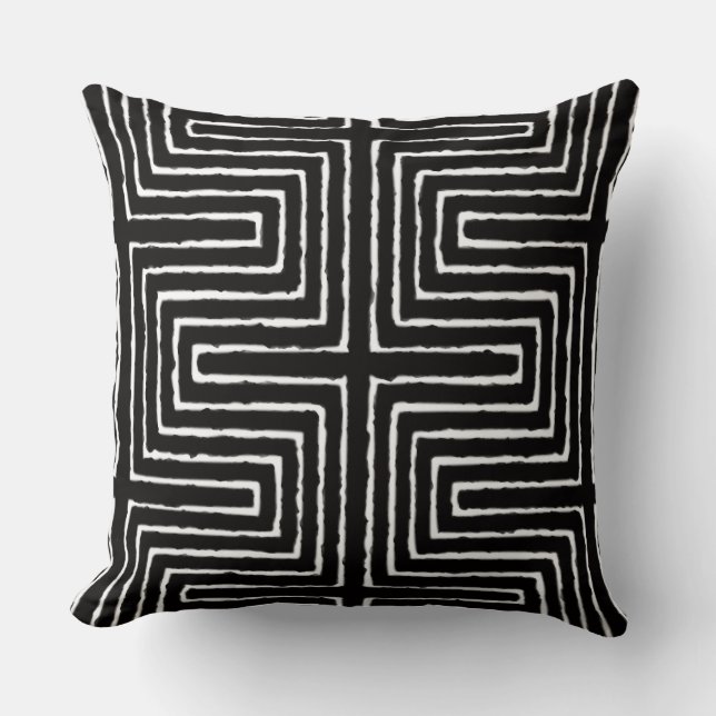 Tribal Maze Mud Cloth Pattern African Throw Pillow (Front)