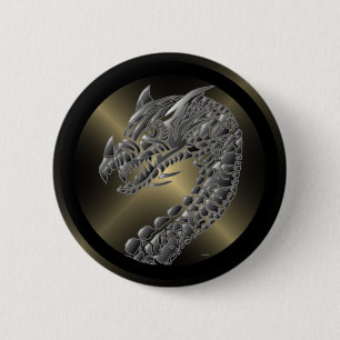 Tribal Metallic Dragon Pinback Button