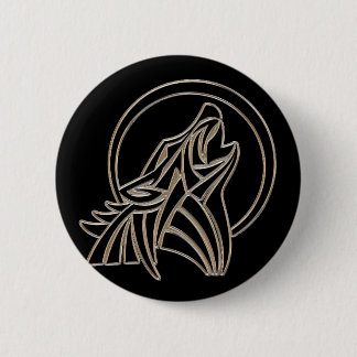 Tribal Metallic Howling Wolf Emblem Button