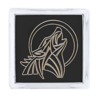 Tribal Metallic Howling Wolf Emblem Silver Finish Lapel Pin