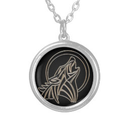 Tribal Metallic Howling Wolf Emblem Silver Plated Necklace