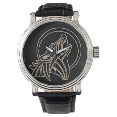 Tribal Metallic Howling Wolf Emblem Watch