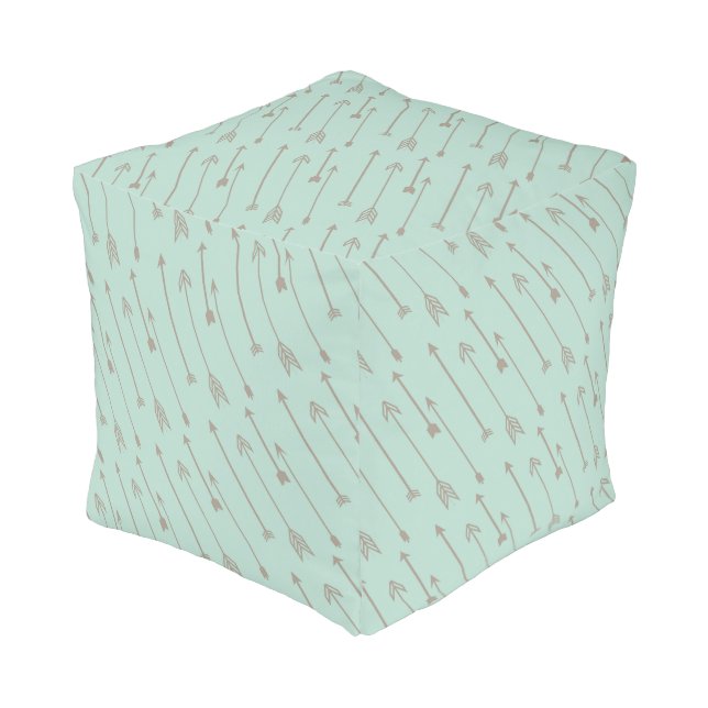 Tribal mint arrows pour, baby nursery bedroom pouf (Angled Front)