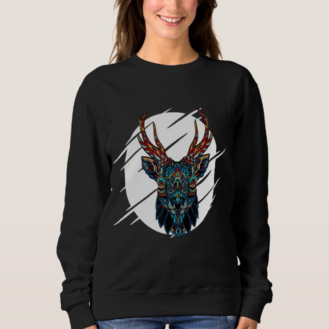 Tribal Moose Head Sweatshirt (Front)