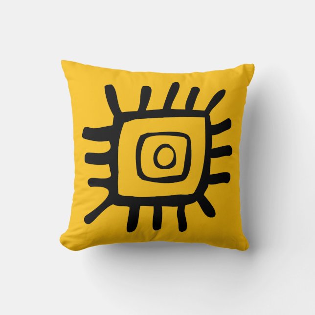 Tribal Motif Bright Orange Throw Pillow (Front)