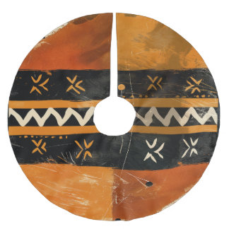 Tribal motifs in black and earth tones brushed polyester tree skirt