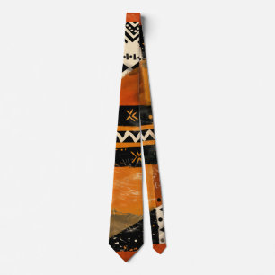 Tribal motifs in black and earth tones neck tie