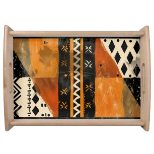 Tribal motifs in black and earth tones serving tray