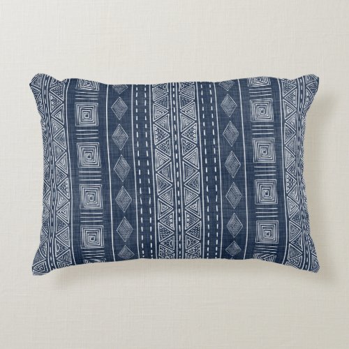 Tribal Mudcloth Navy Blue and White Print Accent Pillow