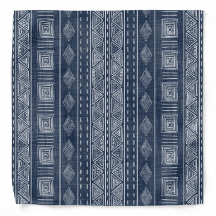 Tribal Mudcloth Style Blue and White Bandana