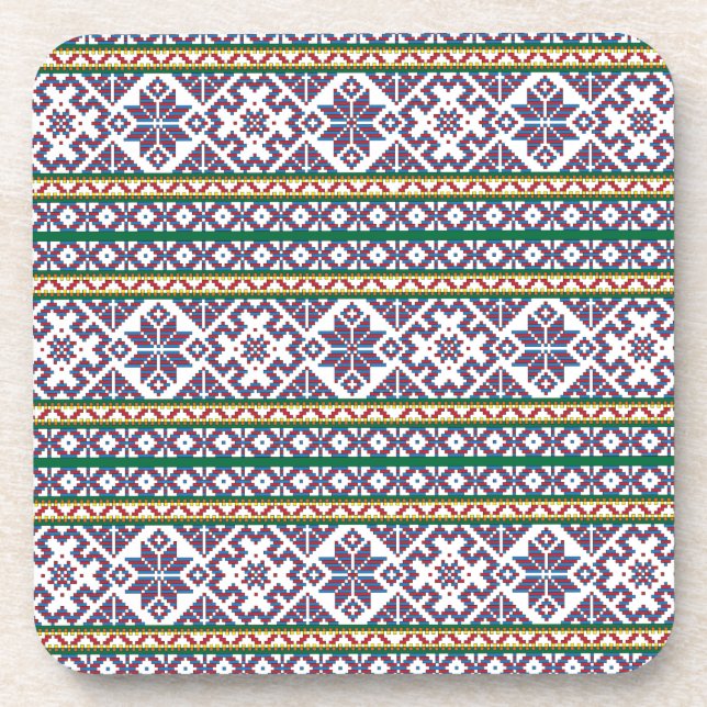 Tribal Multicolored ancient symbol folk art design Drink Coaster (Front)