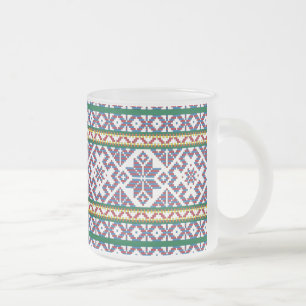 Tribal Multicolored ancient symbol folk art design Frosted Glass Coffee Mug