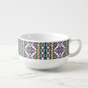 Tribal Multicolored ancient symbol folk art design Soup Mug