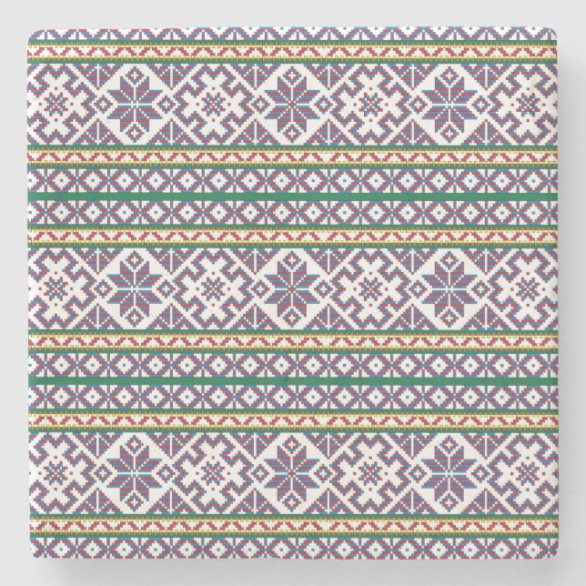 Tribal Multicolored ancient symbol folk art design Stone Coaster (Front)
