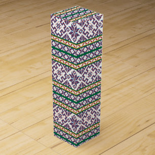 Tribal Multicolored ancient symbol folk art design Wine Gift Box