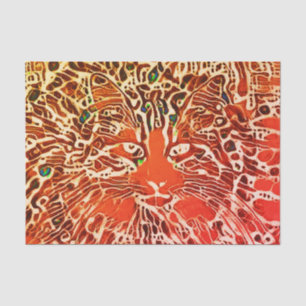 Tribal Native Abstract Tabby Cat Autumn Orange Art Tissue Paper