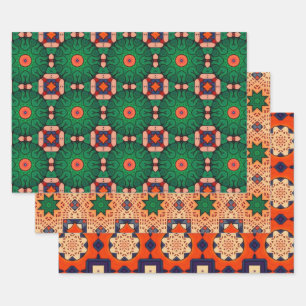 Tribal Native Art In Bold Colors Pattern Set 1 Wrapping Paper Sheets