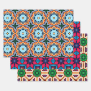 Tribal Native Art In Bold Colors Pattern Set 5 Wrapping Paper Sheets