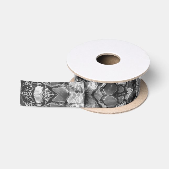 Tribal Native Black White Distressed Art Mosaic Satin Ribbon (Spool)