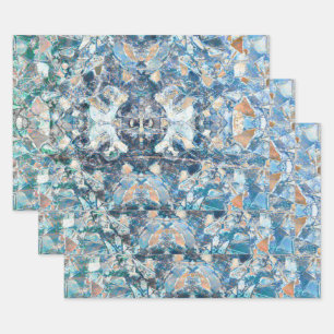 Tribal Native Blue Tan Ethnic Pattern Decoupage Wrapping Paper Sheets