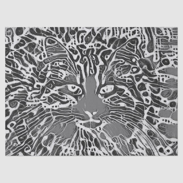 Tribal Native Mosaic Tabby Cat Black And White Art Tissue Paper (Front)