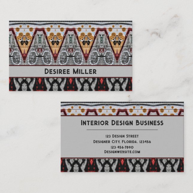 Tribal Native Red Gray Black Gold Pattern Business Card (Front/Back)