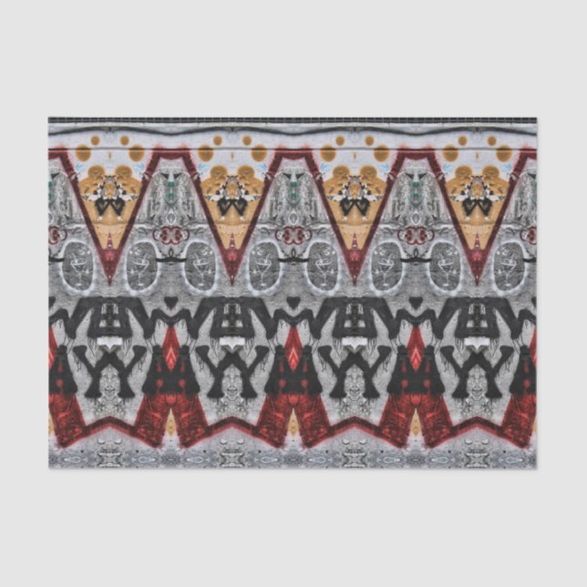 Tribal Native Red Gray Black Gold Pattern Tissue Paper (Front)
