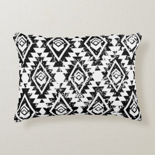 Tribal Navajo: black white geometric. Accent Pillow