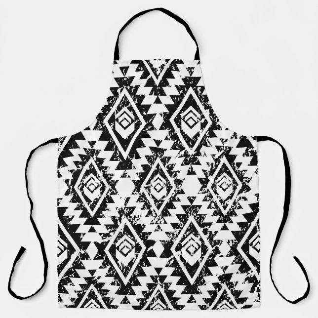 Tribal Navajo: black white geometric. Apron (Front)