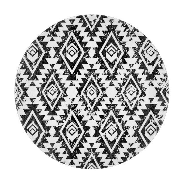 Tribal Navajo: black white geometric. Cutting Board (Front)