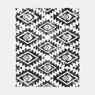 Tribal Navajo: black white geometric. Fleece Blanket