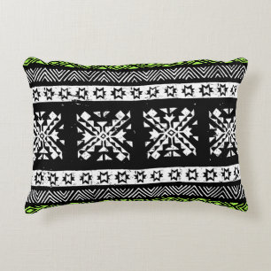 Tribal Navajo, black white green pattern. Accent Pillow
