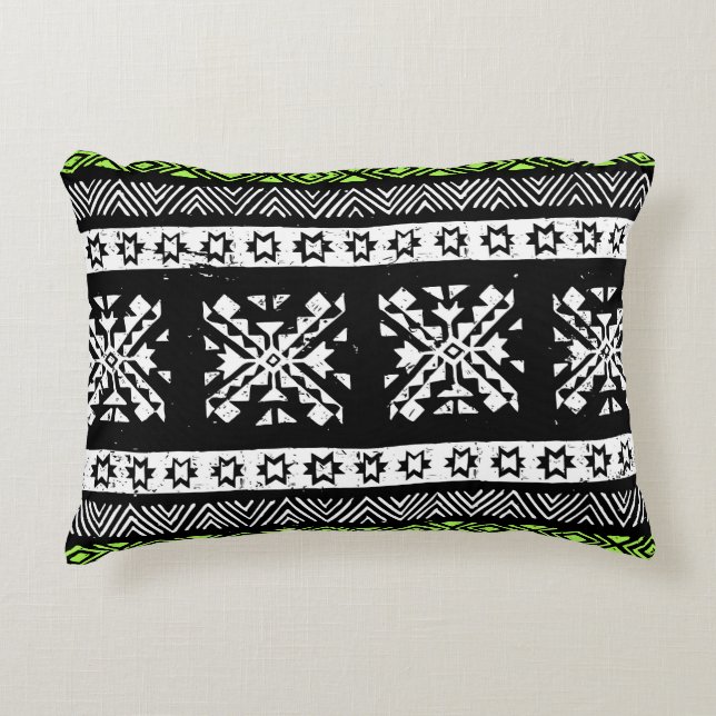 Tribal Navajo, black white green pattern. Accent Pillow (Front)