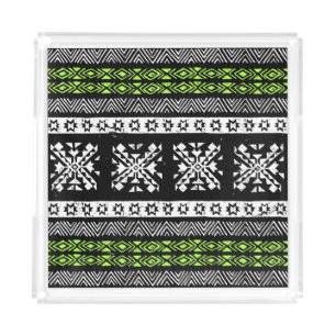 Tribal Navajo, black white green pattern. Acrylic Tray