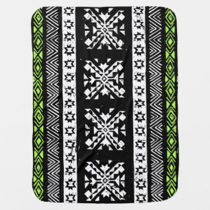 Tribal Navajo, black white green pattern. Baby Blanket