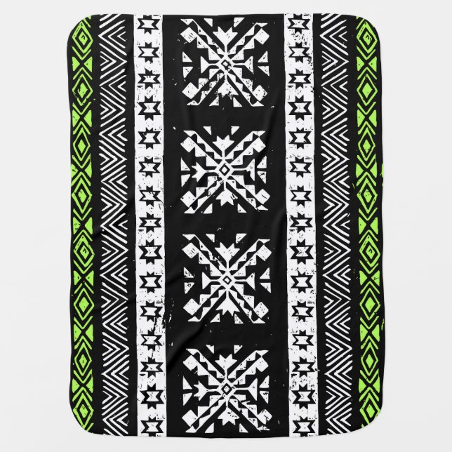 Tribal Navajo, black white green pattern. Baby Blanket (Front)