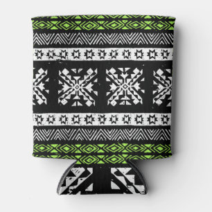 Tribal Navajo, black white green pattern. Can Cooler
