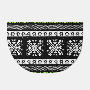 Tribal Navajo, black white green pattern. Doormat