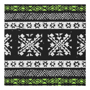 Tribal Navajo, black white green pattern. Faux Canvas Print