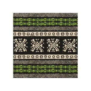 Tribal Navajo, black white green pattern. Wood Wall Art