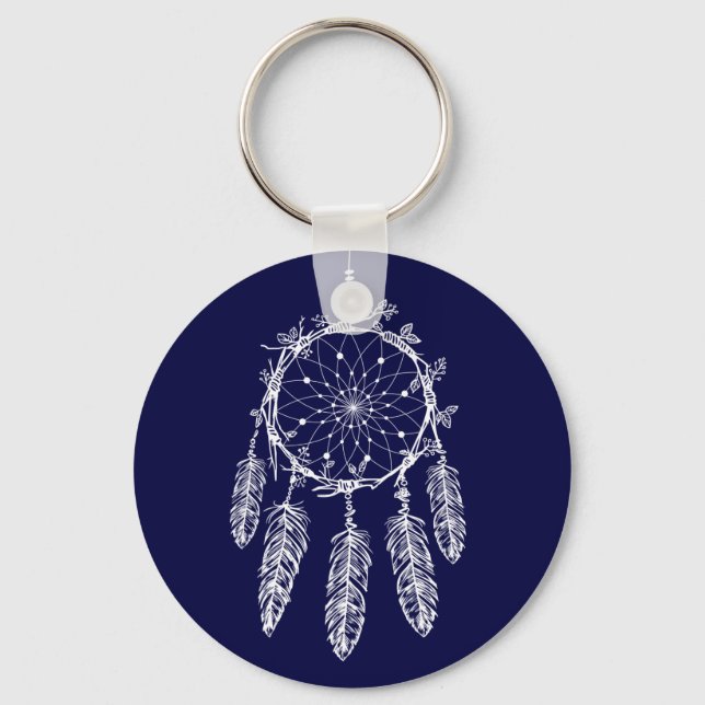Tribal Navy Blue Native American Dream Catcher Keychain (Front)