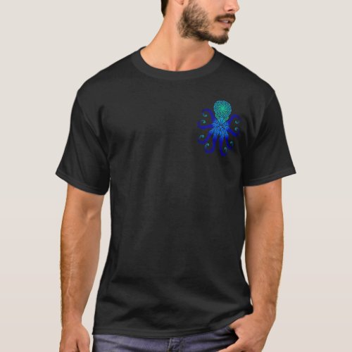 Tribal Octopus BluesGreens FrontBack T_Shirt