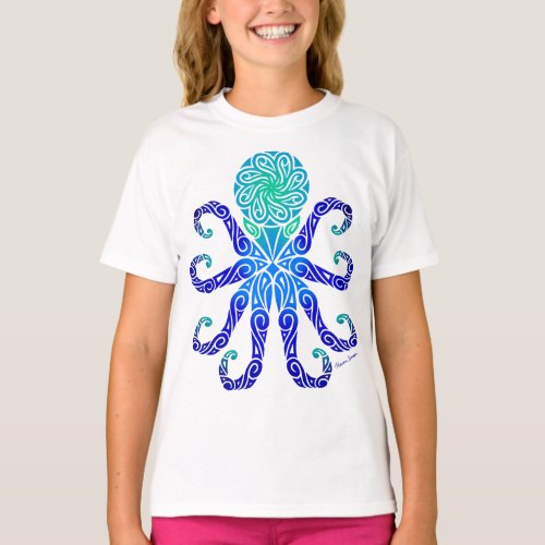 Tribal Octopus BluesGreens T_Shirt